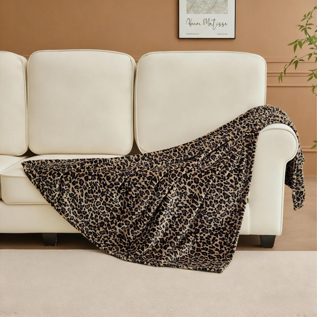 Leopard Print Blanket Fleece Throw for Bed Sofa Travel and Camping, Super Soft Cozy Fluffy Plush Cheetah Print Blanket for All Seasons 50"x60" (Dark Brown)