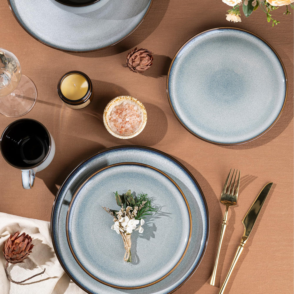 LERATIO Ceramic Dinnerware Sets for 8,Plates and Bowls Sets,Reactive Glaze Dishes Set,Highly Chip and Crack Resistant | Dishwasher & Microwave & Oven Safe Dishes set,Service for 8-Kahki (24pc)