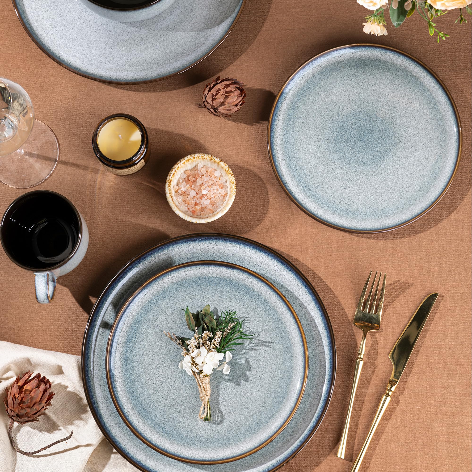 LERATIO Ceramic Dinnerware Sets for 8,Plates and Bowls Sets,Reactive Glaze Dishes Set,Highly Chip and Crack Resistant | Dishwasher & Microwave & Oven Safe Dishes set,Service for 8-Kahki (24pc)