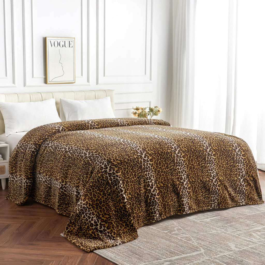 Leopard Print Blanket Fleece Throw for Bed Sofa Travel and Camping, Super Soft Cozy Fluffy Plush Cheetah Print Blanket for All Seasons 50"x60" (Dark Brown)