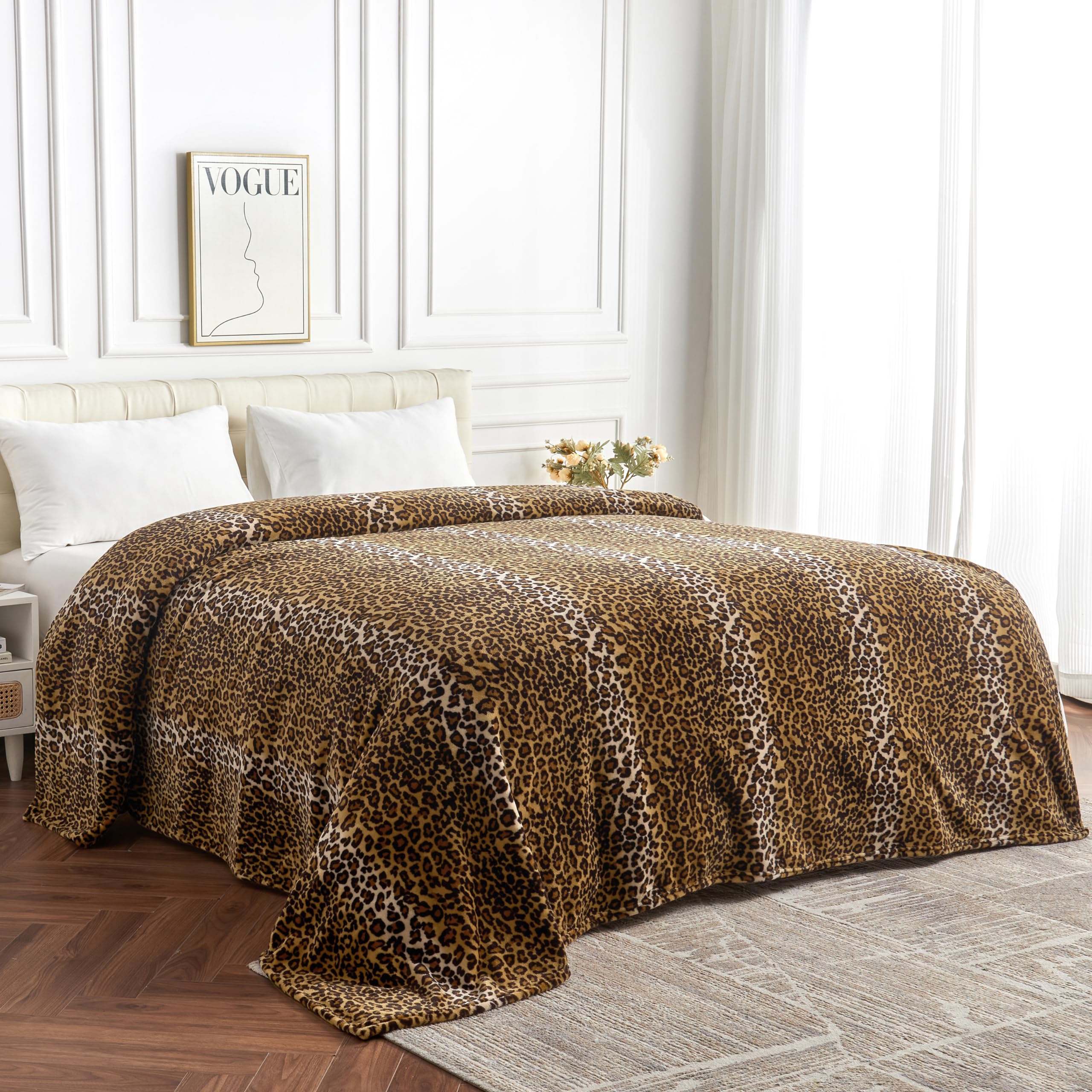 Leopard Print Blanket Fleece Throw for Bed Sofa Travel and Camping, Super Soft Cozy Fluffy Plush Cheetah Print Blanket for All Seasons 50"x60" (Dark Brown)