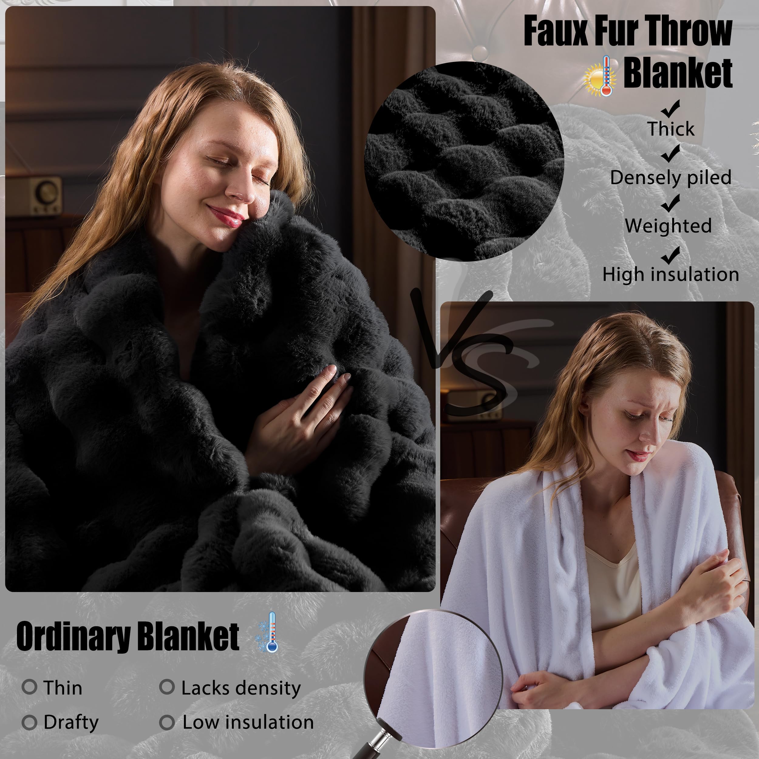 Faux Fur Throw Blanket for Couch, Fluffy Fuzzy Plush Bubble Blanket, Soft Warm Cozy Shaggy Rabbit Blanket, Luxury Decorative Gifts for Sofa Bedroom Living Room, 60x50inch (Cow Print-Brown)