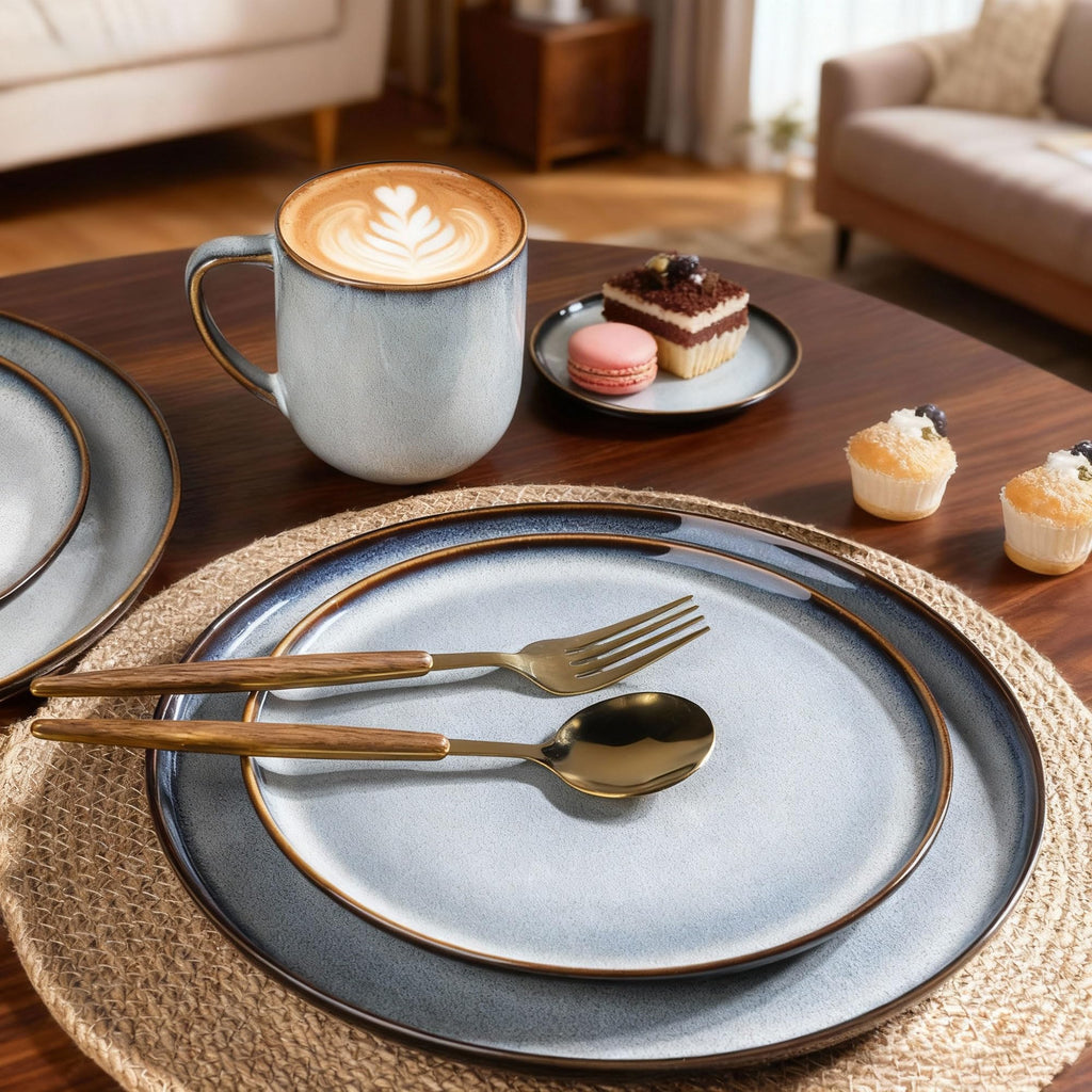 LERATIO Ceramic Dinnerware Sets for 8,Plates and Bowls Sets,Reactive Glaze Dishes Set,Highly Chip and Crack Resistant | Dishwasher & Microwave & Oven Safe Dishes set,Service for 8-Kahki (24pc)