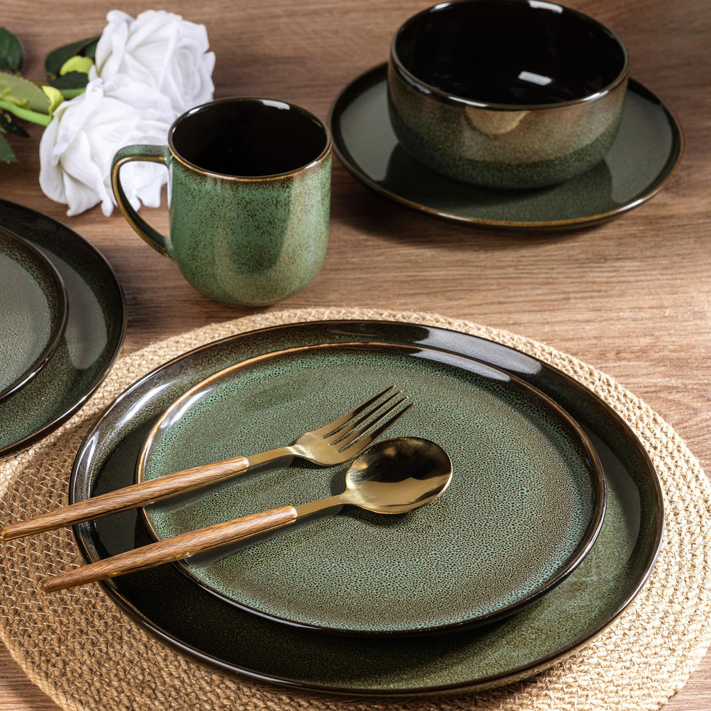 LERATIO Ceramic Dinnerware Sets for 8,Plates and Bowls Sets,Reactive Glaze Dishes Set,Highly Chip and Crack Resistant | Dishwasher & Microwave & Oven Safe Dishes set,Service for 8-Kahki (24pc)