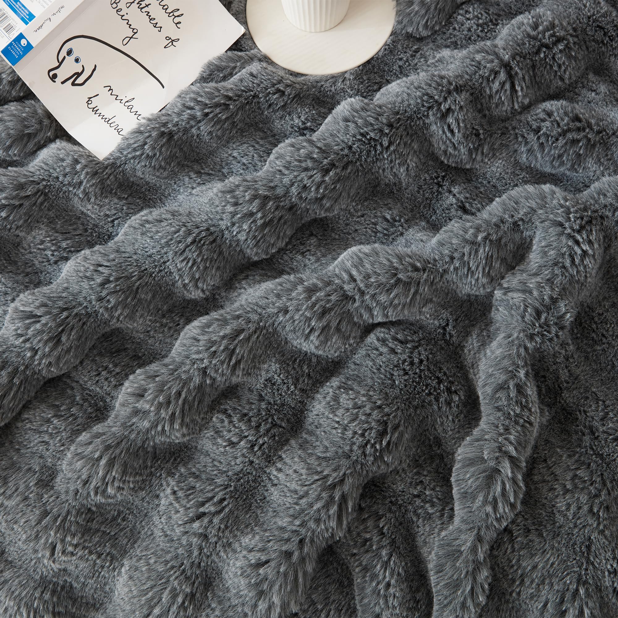 COOVA Faux Fur Throw Blanket for Couch, Cozy Soft and Fuzzy Plush Rabbit Fur Bubble Blanket for Sofa Bedroom Living Room, 50x60 Inches Tie Dye Brown